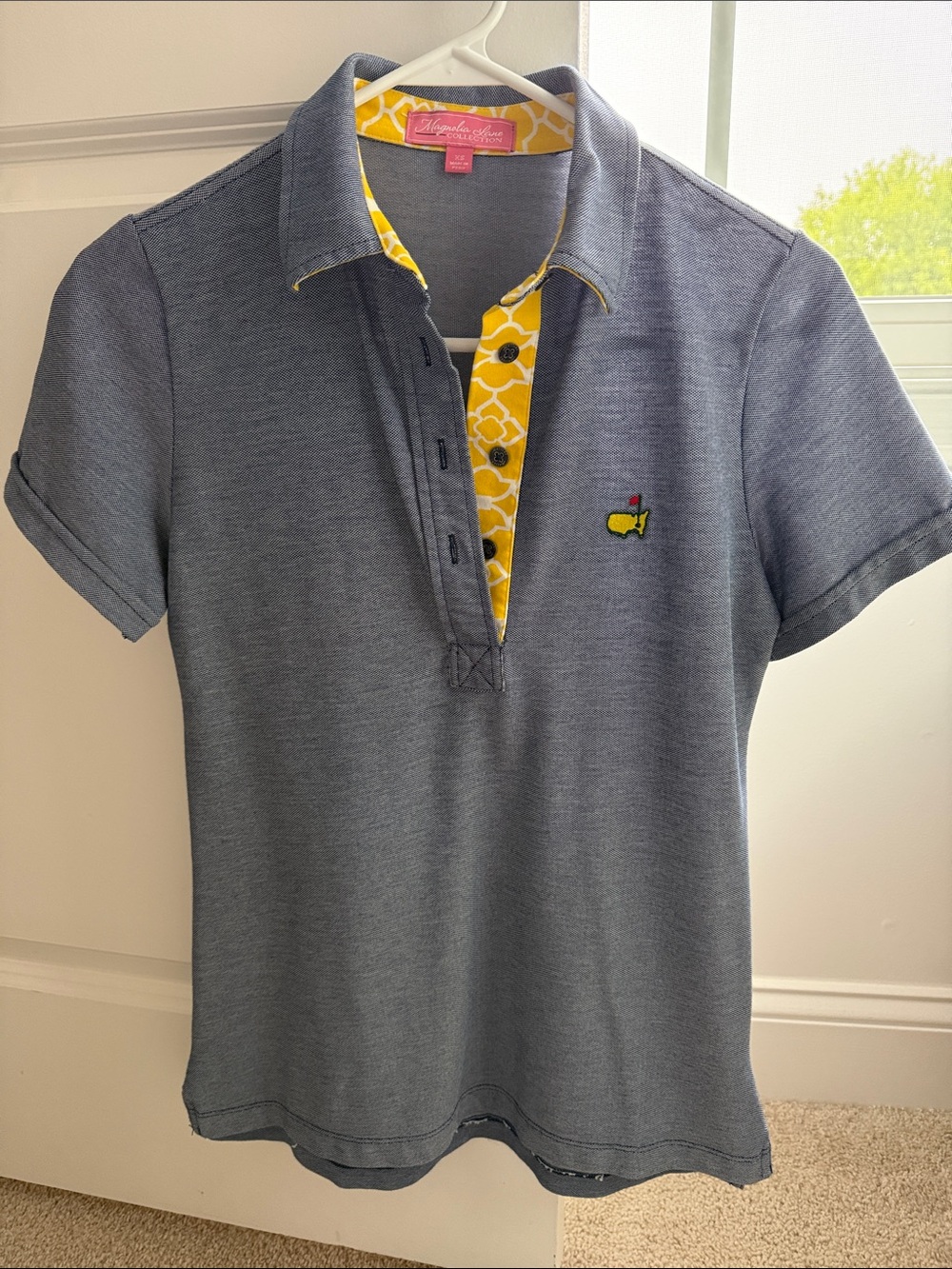 Magnolia Lane Masters Golf Polo with Yellow Patterned Trim